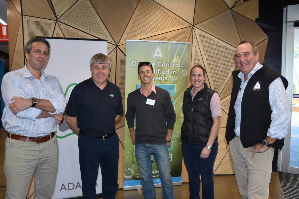  Dror Dagan (left) and Bevan Addison (right), Adama, with Nick Poole, Foundation for Arable Research, Courtney Piesse and Clare Johnson, both of Elders, during the Adama fungicide workshop at Curtin University in Perth.