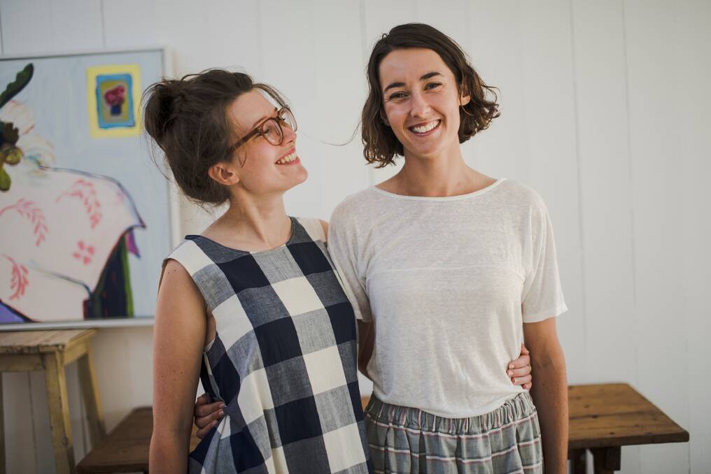 Flax and Fleece owner Julia Foulkes-Taylor (right) is creating beautiful bespoke garments from her home at Yuin station in the Murchison. She is pictured with friend Kimberley Harris.