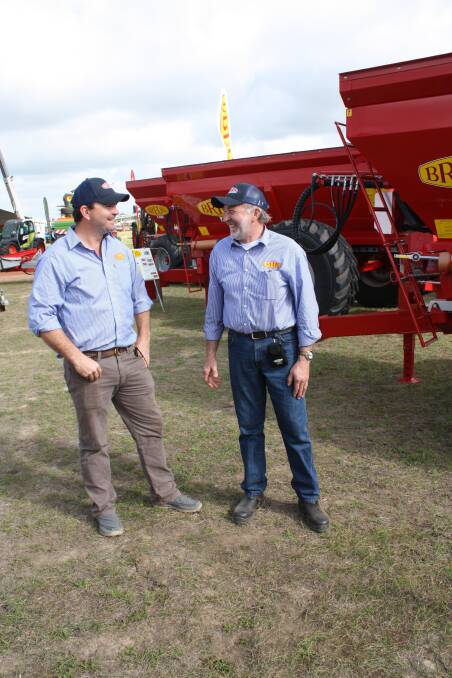 New Bredal owner Ben Nichols (left) and former owner Jorn Ib were kept busy at Dowerin fielding questions on the future of Bredal spreaders in WA. "All under control," Jorn said. "I'll be supporting Ben for the next 18 months to ensure existing customers get the best service with required parts and any advice on Bredal technology.