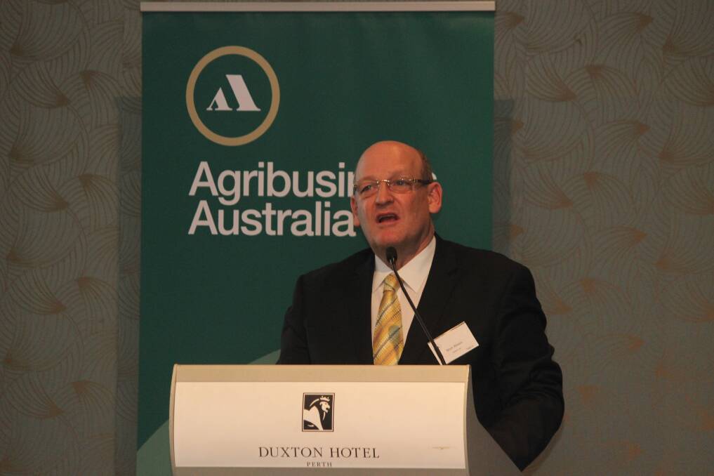  Agribusiness Australia (AA) chairman Mark Allison speaking at the Duxton Hotel in Perth last week during the AA AGM and annual dinner.