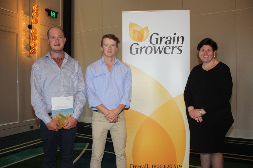 Matt Rigby (left), Kojonup, Callum Wesley, Southern Cross and Jasmyn Allen, Yuna, were this year's WA representatives for the GrainGrowers Australian Grain Farm Leaders Program. The trio graduated from the program last Thursday at a special dinner following the GrainGrowers 2017 annual general meeting.