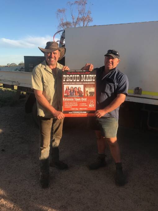 With the help of the Kalannie community and event committee, Burakin farmers Jack Brennan (left) and Andrew Tunstill are hoping the Who Stopped the Rain 2017 Wheatbelt Regional Revival concert will give growers dealing with a difficult season the opportunity to get off their farms and enjoy themselves at the Kalannie Town Oval on Saturday, November 25.