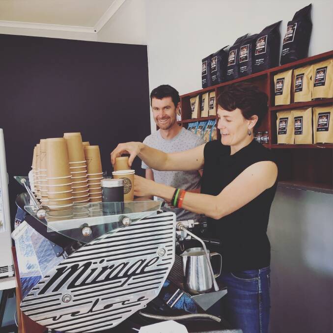 April and Ian Pianta preparing coffee at their corner store in Pemberton. They have started supplying a few local venues in the South West as well.