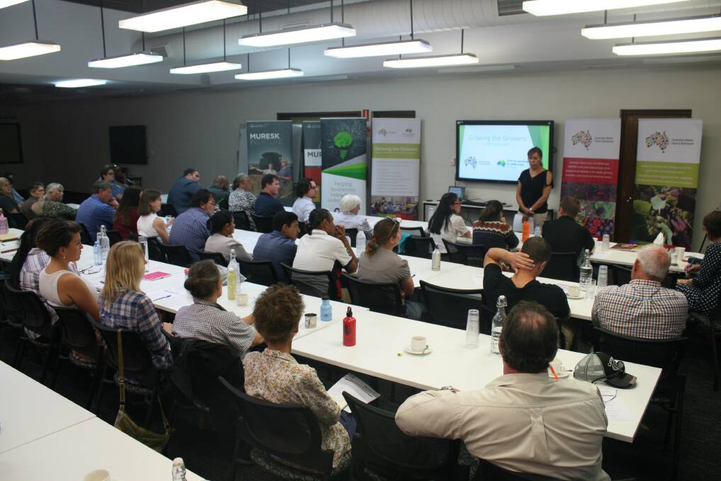 Growing the Grower Conference MC, Curtin University professor Cheryl Kickett-Tucker, speaking to 70 people at the conference held over two days at the Muresk Institute.