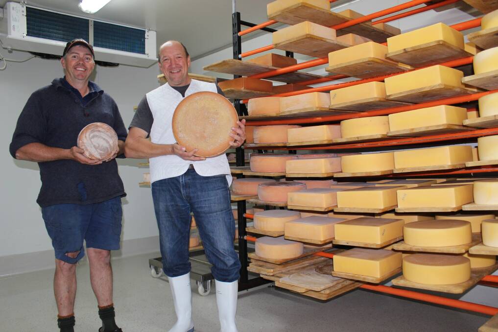 Malcolm Hick (left) provides milk from his robotic dairy and Swiss-trained Chris Vogel of Dellendale Creamery, Denmark, turns it into award-winning cheese which took out a top prize at the 2017 IGA Perth Royal Show.
