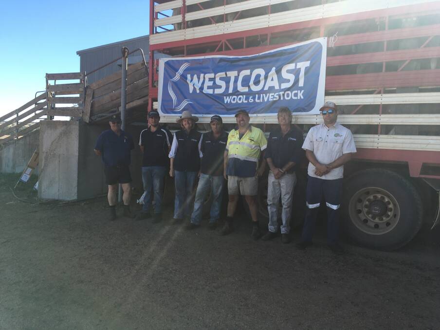 The last truck leaving Hyfield, Kojonup, for Wagga Wagga, New South Wales. Pictured were Mark Fleming (left), Stockhaul, Westcoast Wool & Livestock team members Hayden Baker, Jane Bushby and Brad Preston with Graham McIllree, Hyfield, Barry Gangell, Westcoast Wool & Livestock and Michael Potter, Hyfield.