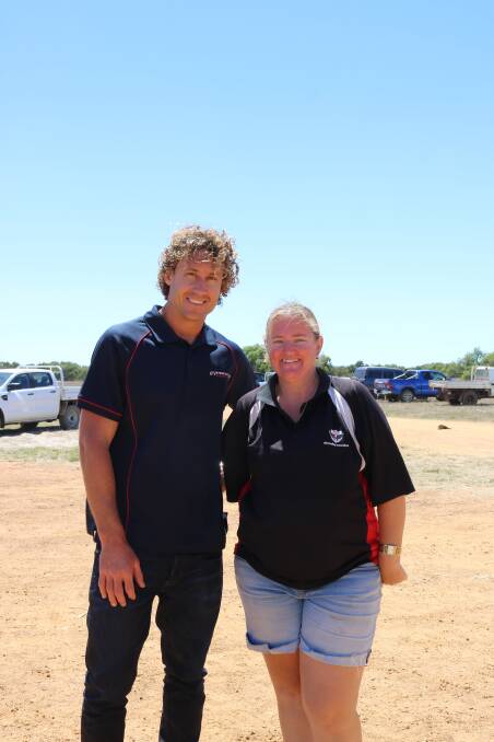 Former West Coast Eagle and In Front Australia Business Solutions senior relationship manager Matt Priddis was with Central Agri Group stock hand Kylie Murray, Cataby, checking out the bulls at the first Lawsons sale held on-property in Cataby last week.