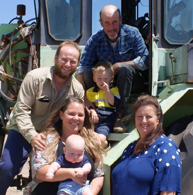 Lochgair Farms, Lake Biddy, was named the WAMMCO Producer of the Month for January. Celebrating the win were Lochgair Farms' Nathan Gilmour (left) and wife Emily and children Lachlan and Finn along with Nathan's father Ian Garard and wife Christine.