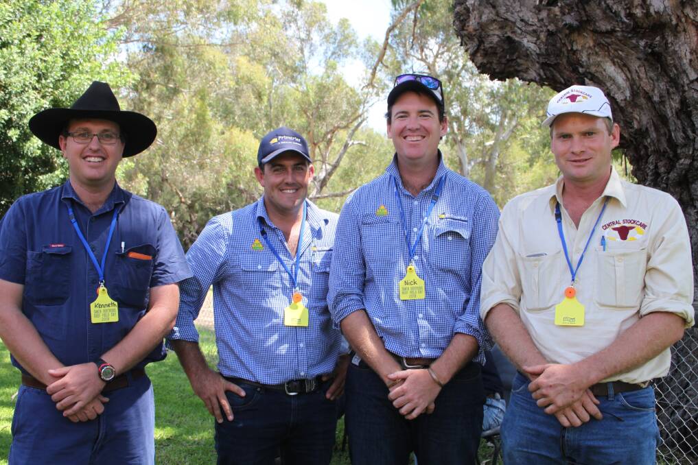 Finding plenty to chat about were Kenneth Hall (left), Ned's Creek station, Meekatharra, Leno Vigolo and Nick Benson, Primaries and Stuart March, Central Stockcare.