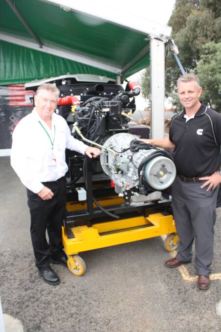 Cummins national sales director Michael Hickling (left) and Allison Heavy Automatics national sales manager Garth Ryan at the recent Goldacres 40th anniversary celebrations in Ballarat ... a match made in heaven. No, not Michael and Garth, the engine and the transmission.
