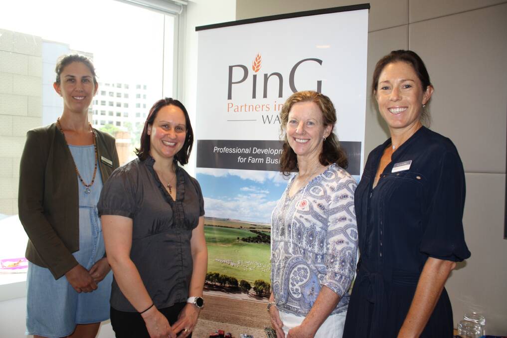 Members of the sub-committee behind Partners in Grain WA's (PinG WA) new Paperless Farm Office workshop Renaye Stokes (left), Chapman Valley, PinG WA workshop developer and facilitator Tracy Minchin, Esperance, Jean Walker, Goomalling and sub-committee chairwoman Nicole Batten, Yuna.