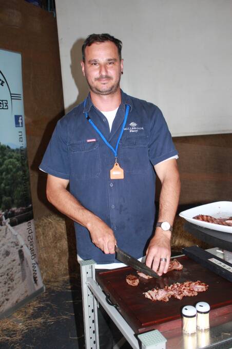 Chef Guy Jeffreys, Millbrook Winery, Jarrahdale, demonstrated cooking skirt steak while speaking to the Harvey Beef Gate 2 Plate Challenge field day crowd about the value of secondary cuts of beef.