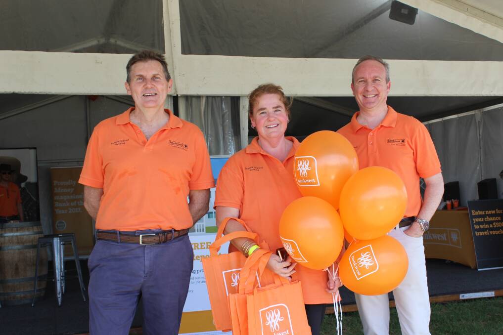 Bankwest general manager of WA business banking Richard Bator (right), pictured at this year's Make Smoking History Wagin Woolorama, with Bankwest's chief economist Alan Langford and Cheryl Allison from the Narrogin branch. Access to markets will be crucial for WA's agriculture sector, Mr Bator has said.