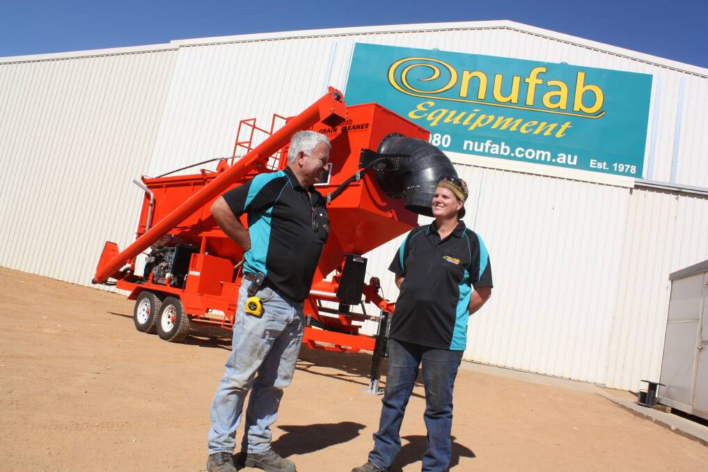 Torque was allowed outside Nufab Equipment's factory last week to snap company principal Peter Nunn (left) and welder Julie Lymon, in front of this re-furbished four-screen Nufab grain cleaner which Julie helped build in 2000. After much pleading, Torque was allowed inside to check out the company's latest project, which is under construction with a 2018 'product reveal' deadline. 