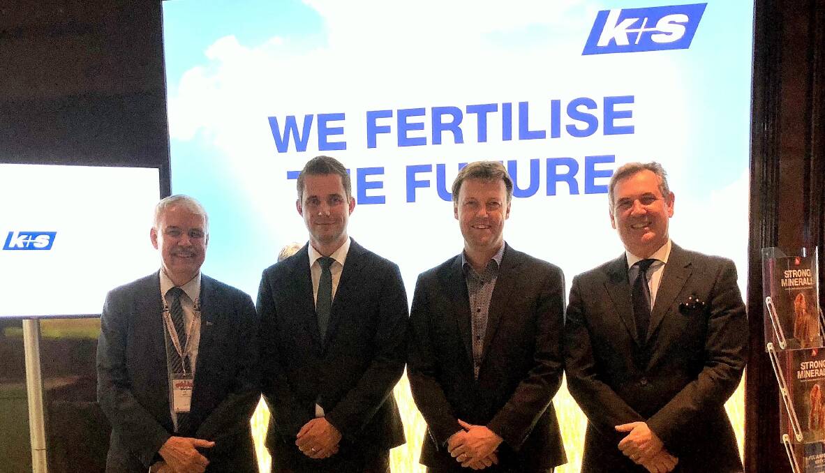  K&S Asia-Pacific chief executive officer Alexander Baart (left), Kalium Lakes managing director Brett Hazelden, K&S director fertiliser sales Americas and Asia Pacific Marc Gronemeier and Kalium Lakes marketing manager Phil Nixon after the signing of a terms sheet in Berlin for a pending off-take, distribution and sales deal.