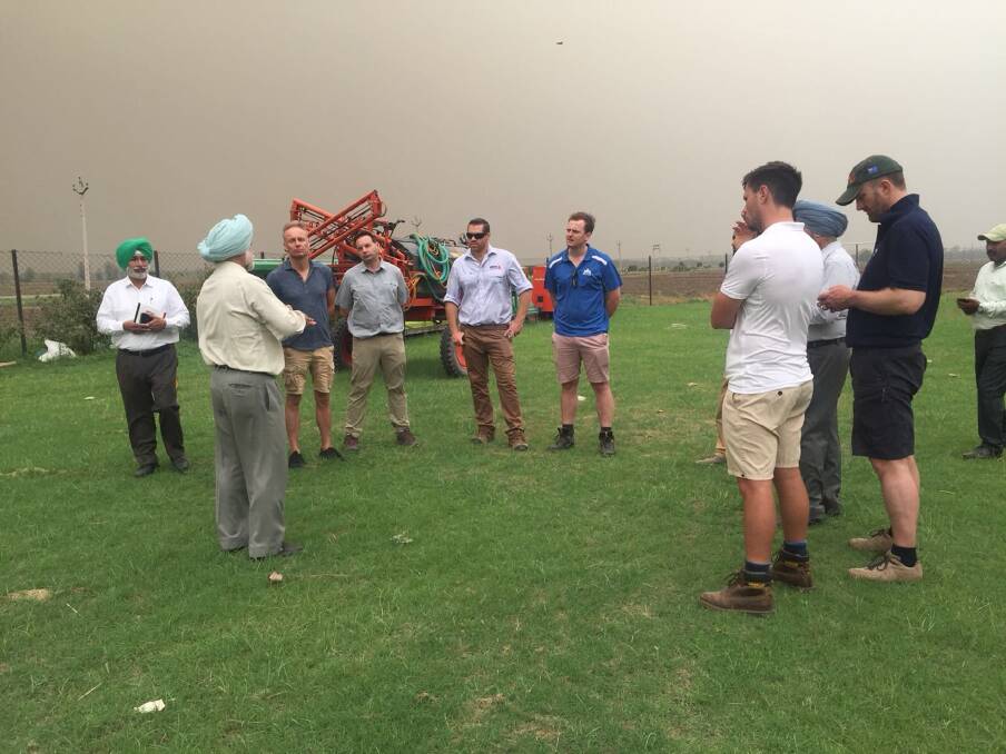  Nuffield scholar and Latham farmer Dylan Hirsch (third from right) said despite a day of "42 degrees and a dust storm” there was still time to talk about machinery during his Nuffield study tour in India.