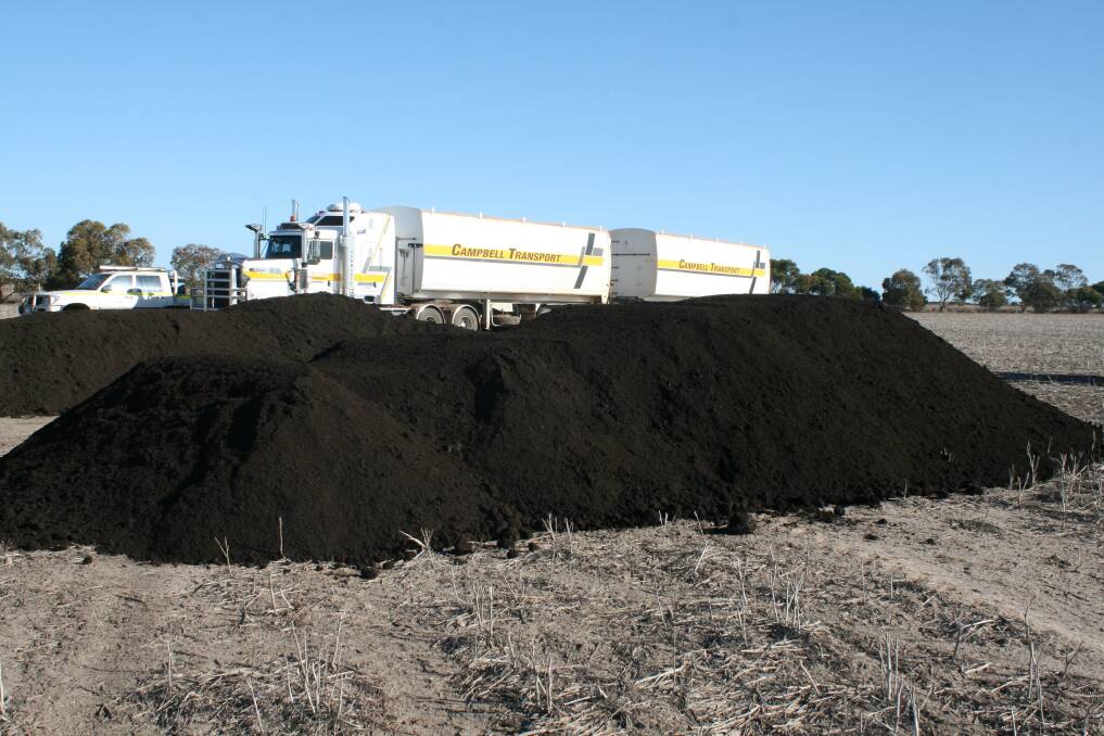  55 tonnes of loose application organic carbon delivered to Damon Parker's farm at Gairdner last week.