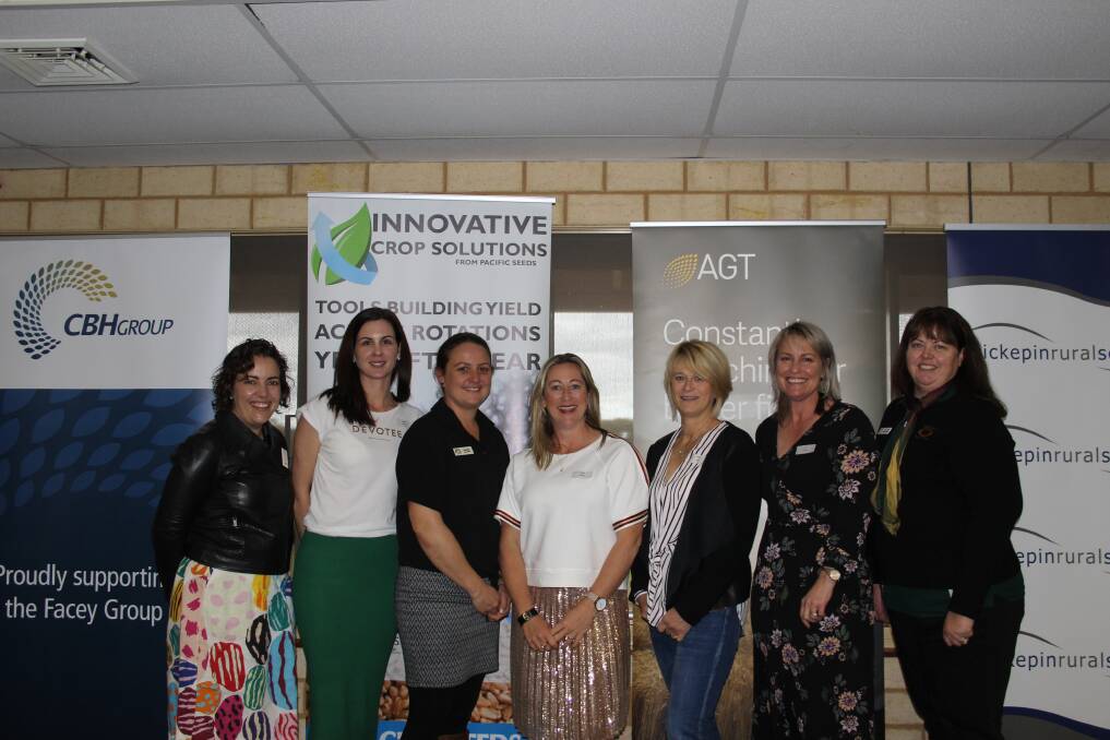 The seminar's guest speakers focused on informing women about practices in agriculture, including crime, succession planning and technology, as well as inspiring and empowering them to aim high in the industry. Facey Group Women in Agriculture chairwoman Peta Astbury (centre) with committee members Katrina MacMillian (left), Danni Astbury who also MC'd the event, Facey Group executive officer Sara