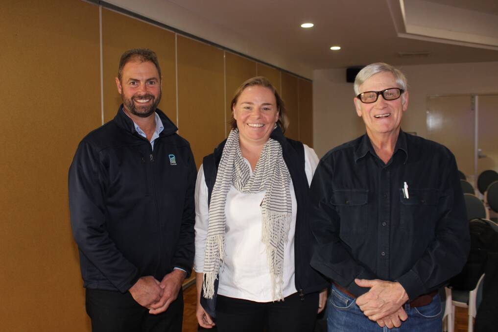  Speakers at the Merino development seminar held during the Rabobank WA Sheep Expo and Sale last week were Planfarm consultant Paul Omodei (left), Rabobank commodity analyst Georgia Twomey and sheep nutrition expert John Milton.
