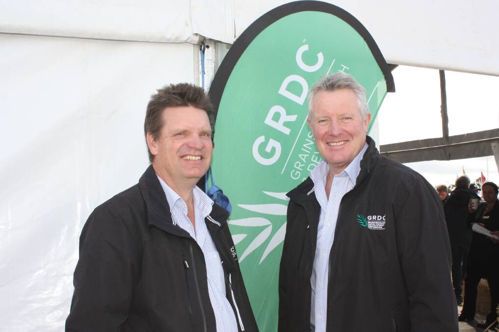  The Grains Research and Development Corporation's (GRDC) new Western Regional Panel chairperson Darrin Lee (left), with GRDC managing director Steve Jefferies at the Dowerin GWN7 Machinery Field Days last week.