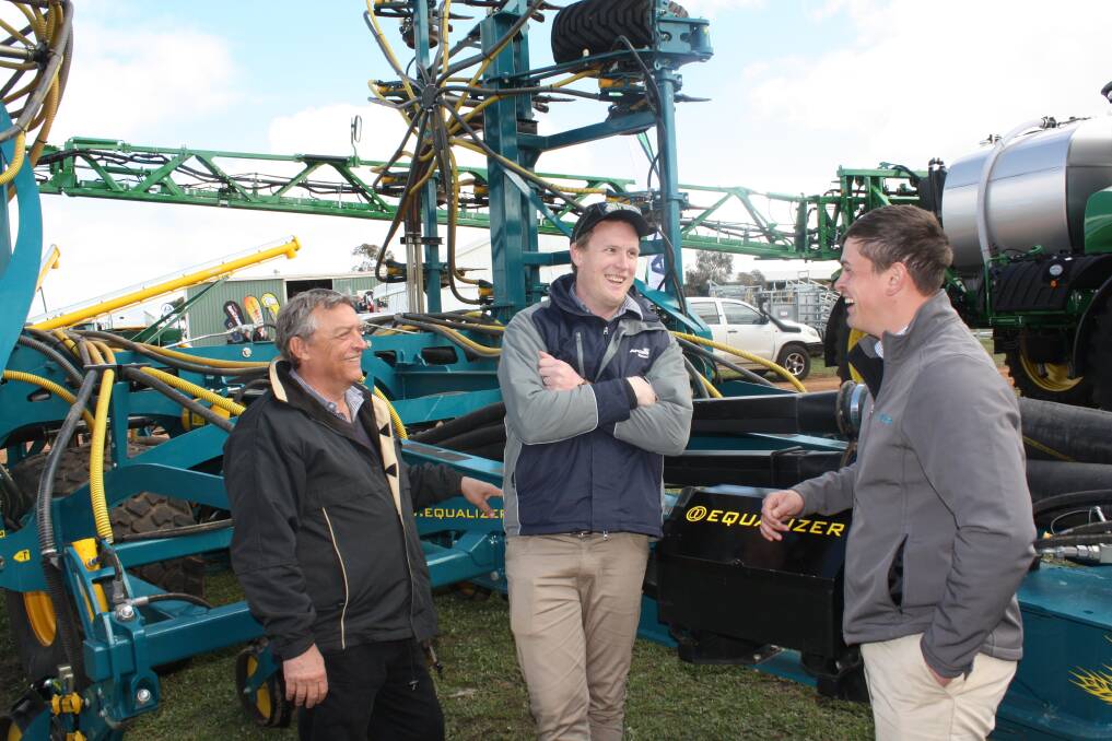  AFGRI Equipment group sales manager Andrew Vernon (left) and company Lake Grace branch manager Tyson Bell with Equalizer Australia operations manager Bert Badenhorst. 