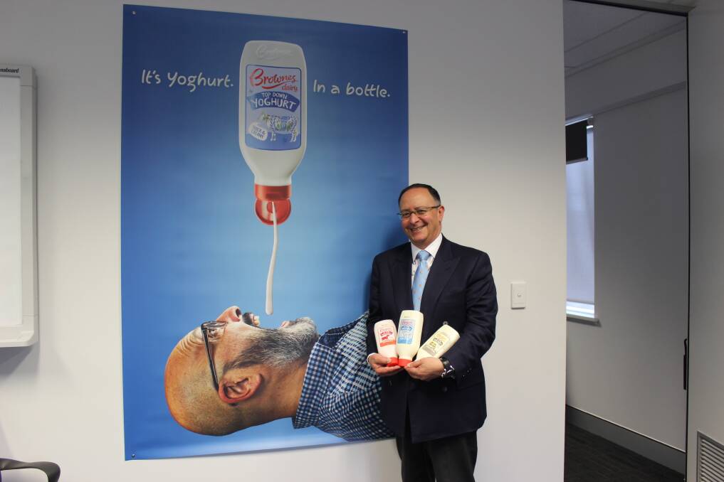  Brownes Dairy managing director Tony Girgis with the innovative yoghurt packaging and advertising that he hopes will help the company break into national markets with some of its WA-produced products.