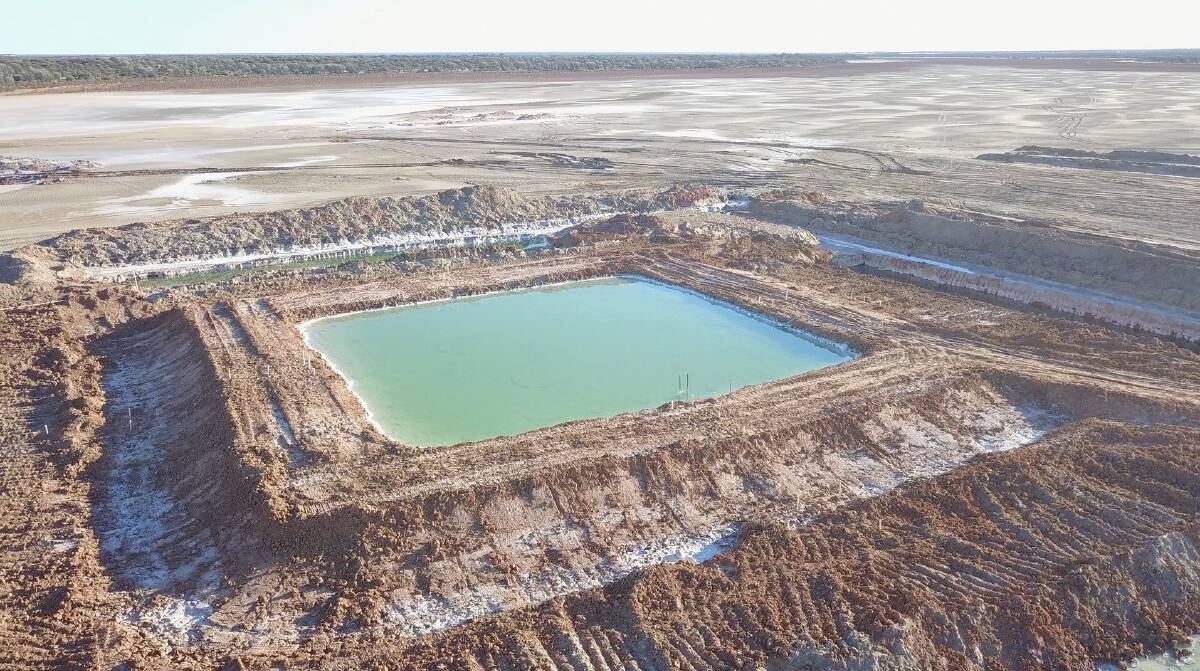 One of Salt Lake Potash's trial concentrator ponds at Lake Wells where it may cost-share common Sulphate of Potash fertiliser production infrastructure with Australian Potash Ltd.