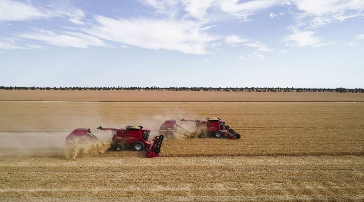 Ben Crosthwaite took this image of two headers working in tandem at ‘Spring Park’ near Geraldton last week. Harvest is expected to crank up across the State this week.