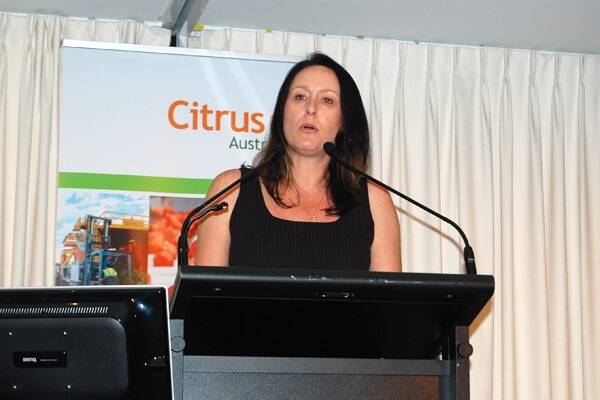 Tania Chapman, chair, Citrus Australia addressing the audience at the Citrus Australia Conference in Hervey Bay, Qld.