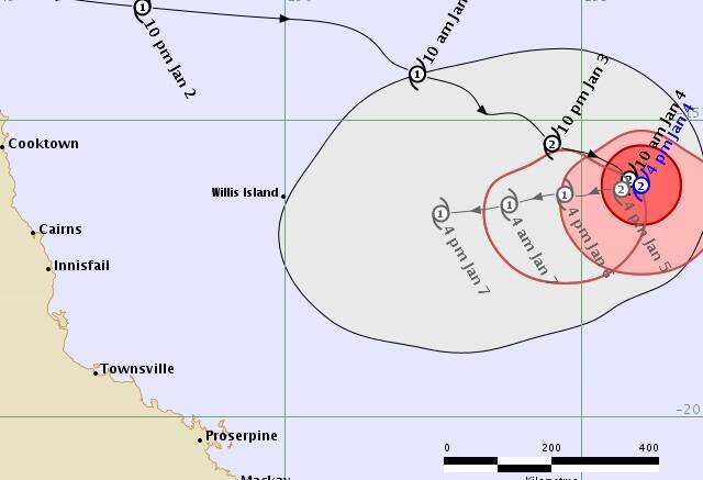 The forecast track map of TC Penny issued by the BOM at 4.45pm on Friday, January 4.