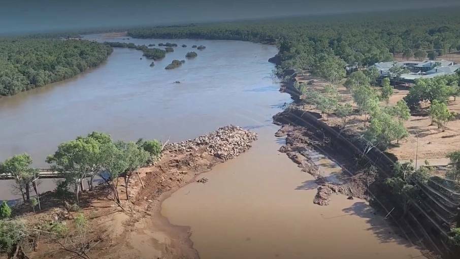 The Fitzroy River bridge, after it was damaged by the Kimberley floods in January. Photo by Main Roads WA.
