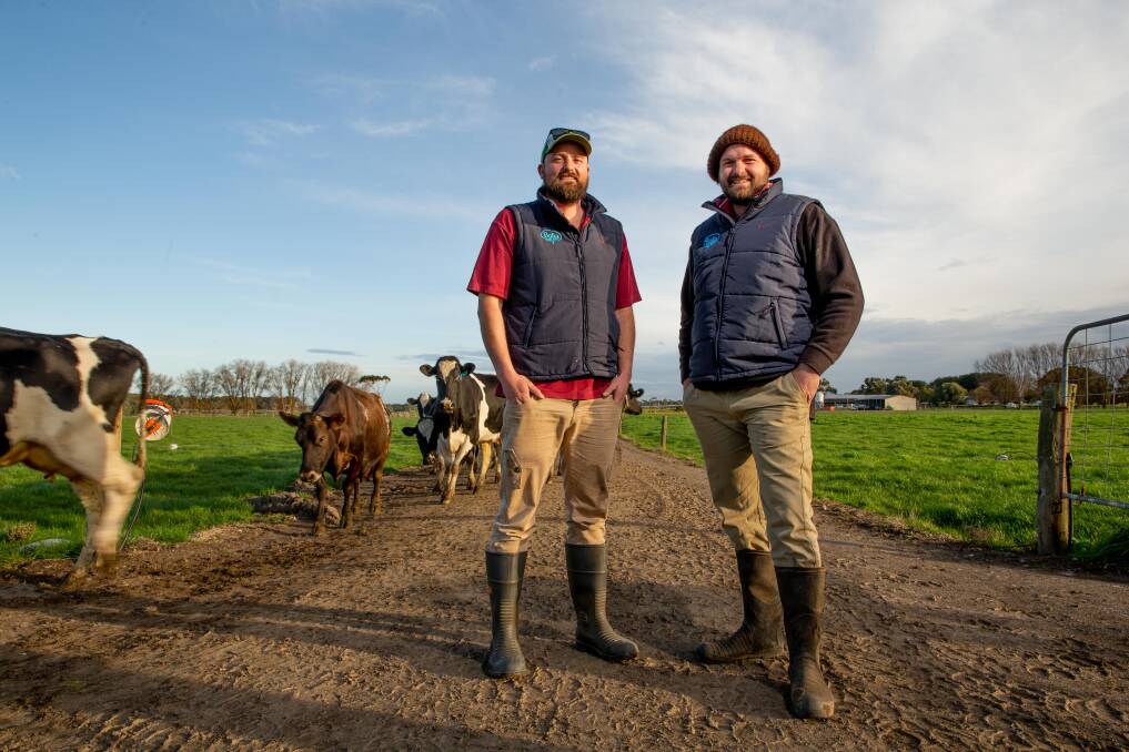 PIONEERS: Ecklin South dairy farmers Sam and Peter Doolan employ state-of-the-art technology to store carbon and reduce emissions. Picture: Chris Doheny