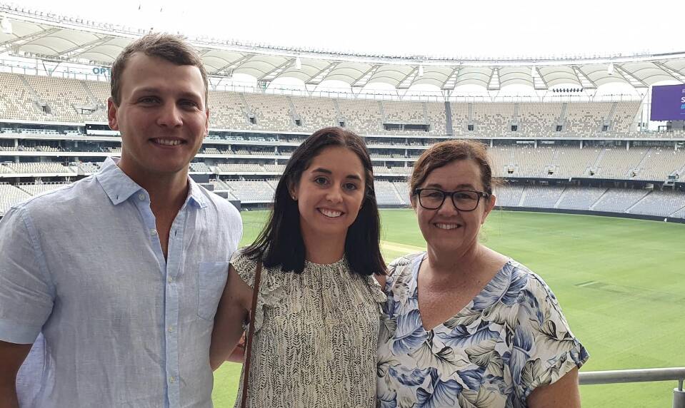 Western Australian College of Agriculture, Cunderdin, assistant farm manager Madison Corsini (centre) with her husband Kane and mum Kylie Davey.