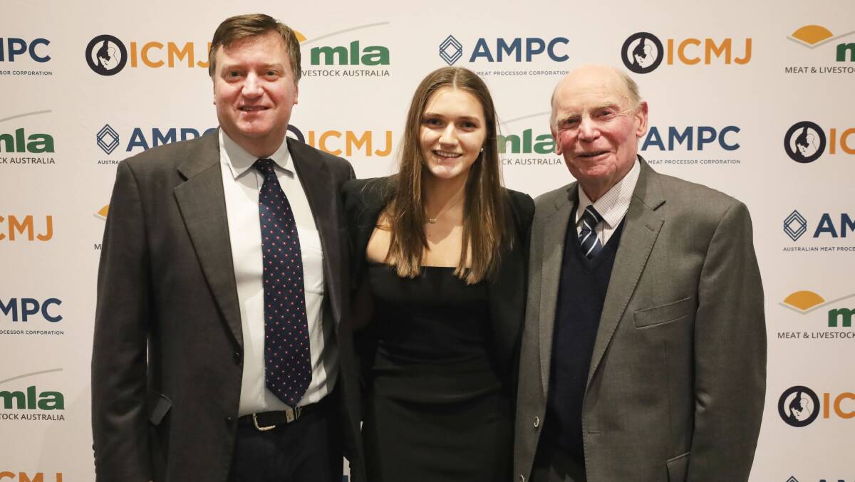 Three generations of the Carter family at the 2022 ICMJ National Competition Gala Awards Dinner in Wagga Wagga in July, Ben Carter, Sarah Carter and John Carter. Picture supplied.