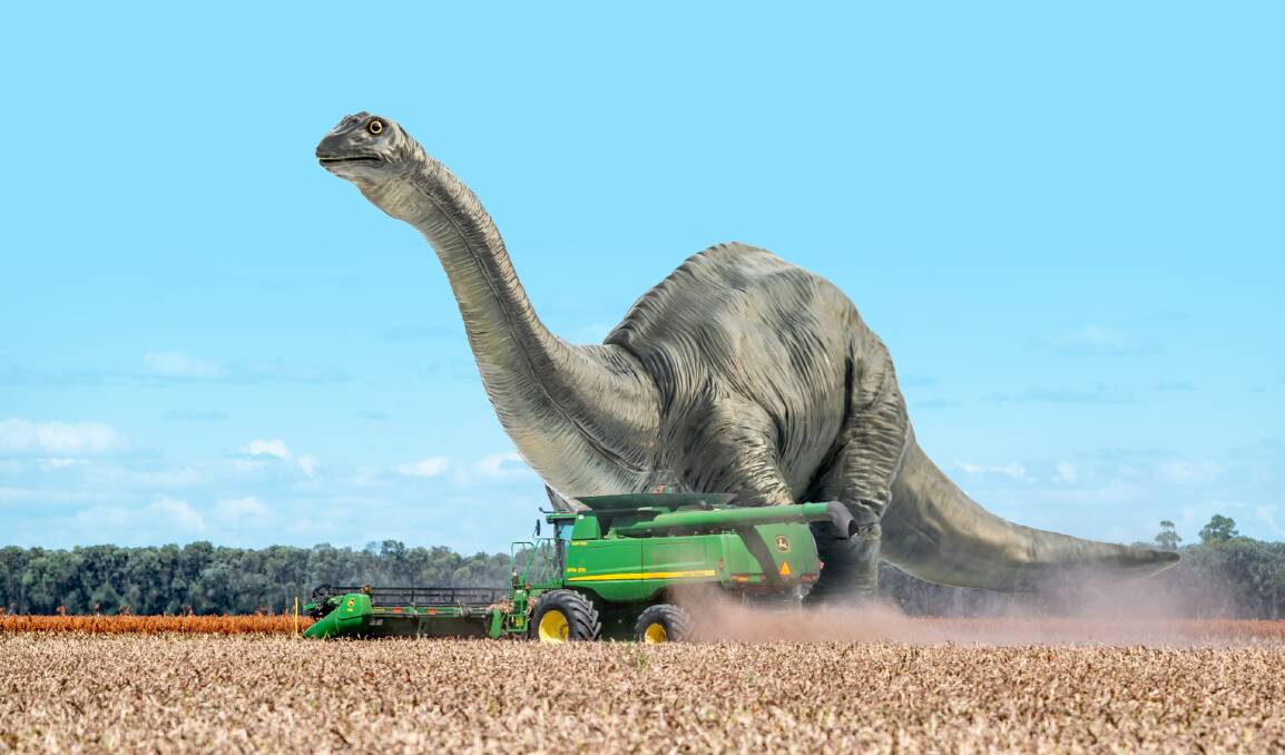 Dinosaurs and heavy farm machines both compacted soils to their own detriment, according to the study. Digitally altered picture by Brandon Long, Aaron Stewart