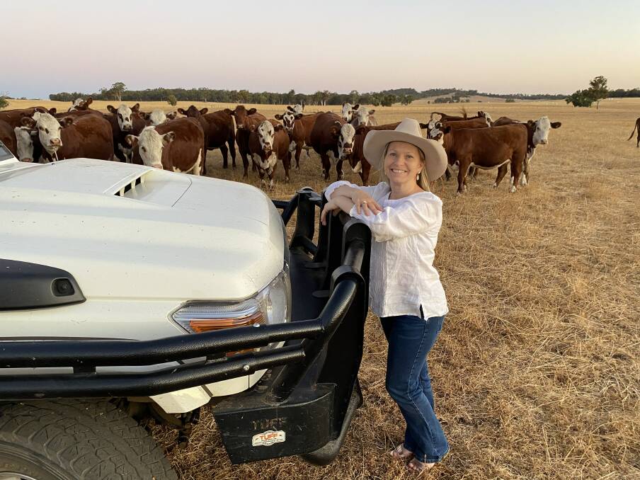 Nicola Kelliher and her beloved beef cows, on her farm in Wandering.