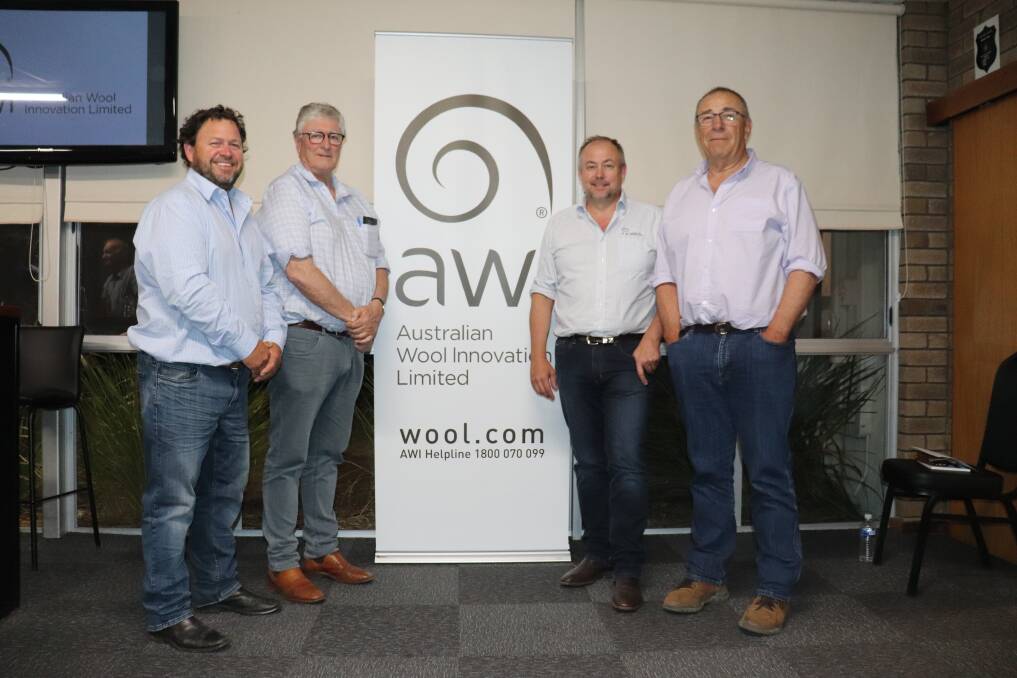 The Livestock Collective director Steven Bolt (left), with outgoing AWI WA board director David Webster, AWI chief executive officer John Roberts and AWI board chairman Jock Laurie. The four comprised the panel which woolgrowers could share their questions and concerns with.