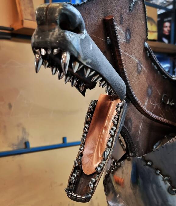 A close up of the stainless steel teeth on his latest creation, a Tasmanian tiger. Picture is supplied. 