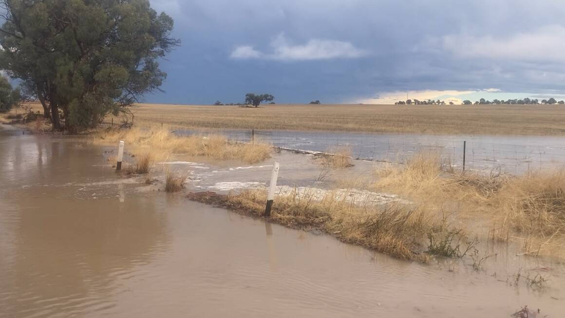 Rain saw flooding over the road at Simon Wallworks property at Corrigin.
