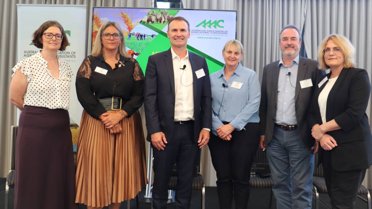 AAAC farm management consultant Carly Veitch (left), Curtin University indigenous liaison manager Heidi Mippy, Fancy Plants and Living Farm founder John Foss, InterGrain chief executive officer Tresslyn Walmsley, Rabobank head of sustainable business development Crawford Taylor and Savoir Consulting director Larissa Taylor.