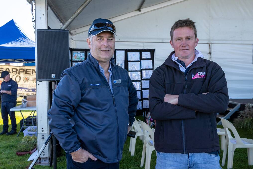 Craig Ajduk (left), branch manager, McIntosh & Son, Geraldton, with Andrew Cosgrove, McIntosh & Son, Mingenew Midwest Expo, chairperson at last years event. Picture is supplied.