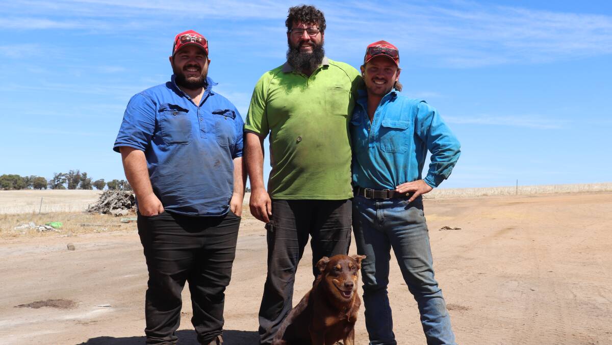 Harvest at one of United Enterprises farms was successful, albeit a long one.
Farming cousins cropping manager Lachie Caleis (left), machinery operator Josh Caleis and Mr Bowey.
