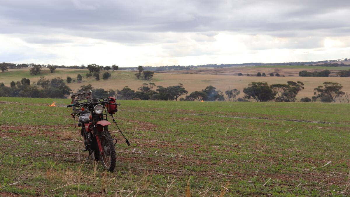 Mr Byfield uses older machinery to maintain his farm, such as this older motorbike.

