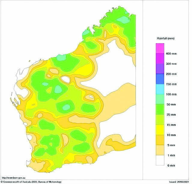 A significant portion of WA received large amounts of rainfall over the weekend, with sections recording more than 50 millimetres.