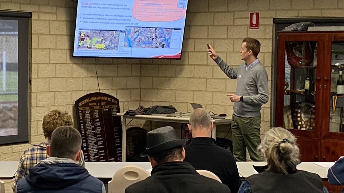 Nathan Rosair, senior business development officer in the DPIRD Carbon Farming and bioenergy unit, presenting at a Carbon Farming workshop held last year in Woodanilling.