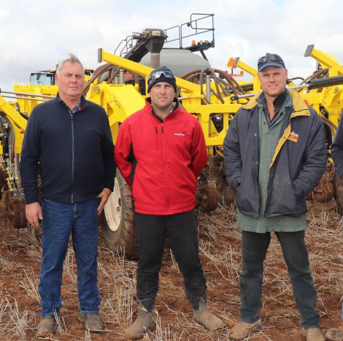 Ken Smith (left), Dumbleyung, with sons Lee and Shayne at a McIntosh & Son field day in 2021.
