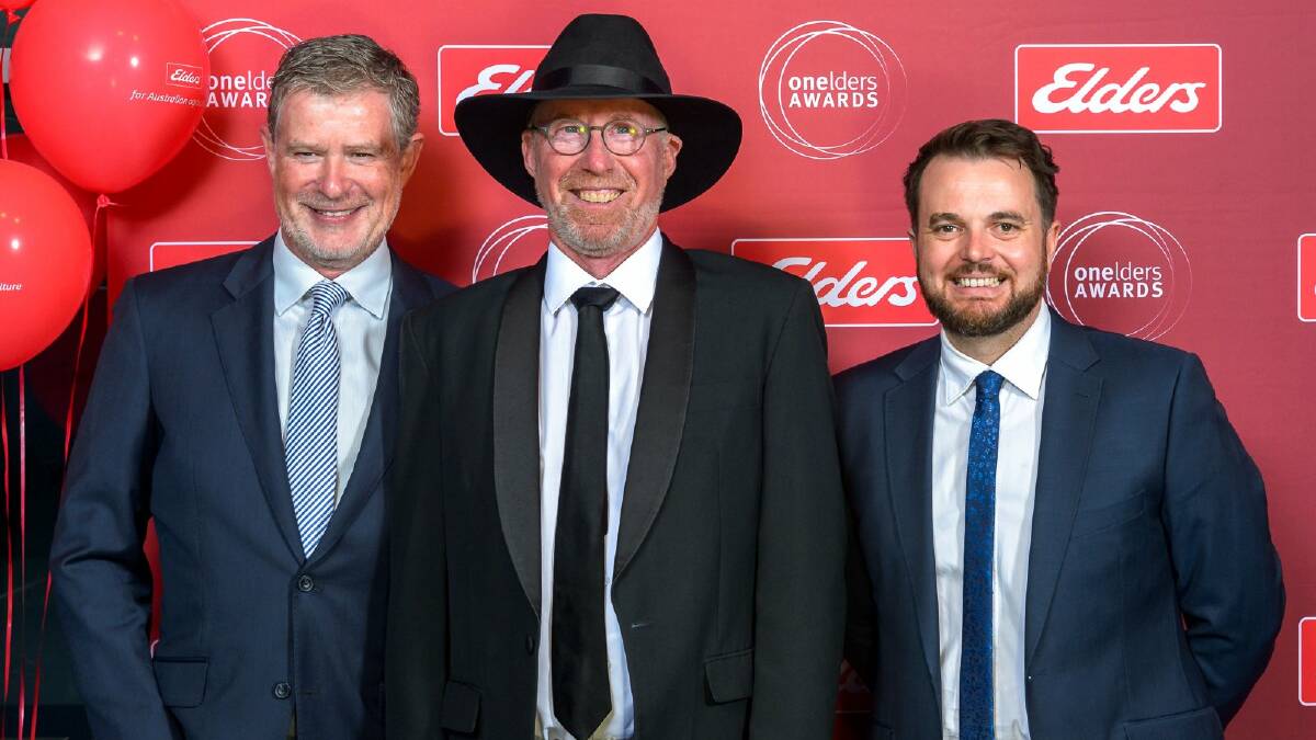 Elders WA State real estate manager Drew Cary (left), with the Overall Sales person of the year, Narrogin real estate representative Jeff Douglas and senior rural real estate executive Simon Cheetham.
