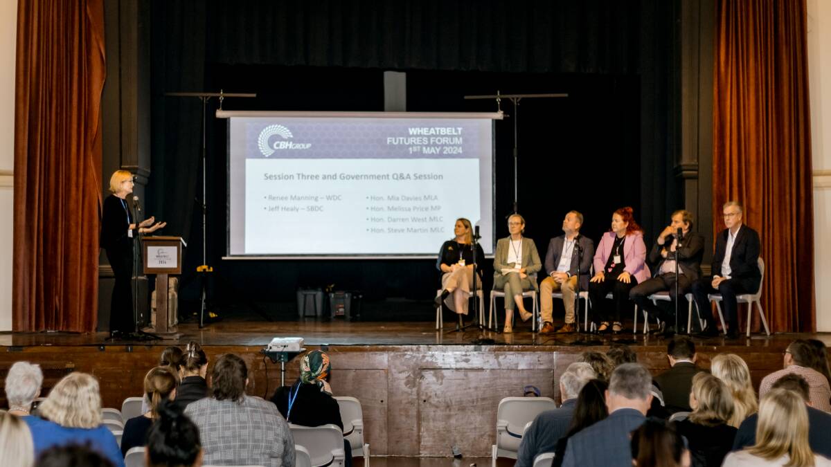 A Parliamentary Panel was held in Northam last week as part of the annual 2024 Wheatbelt Futures Forum, featuring Renee Manning (left), Wheatbelt Development Commission, Central Wheatbelt MLA Mia Davies, Jeff Healy, Small Business Development Corporation, Federal MP for Durack Melissa Price, Agricultural Region MLC Darren West and Agricultural Region MLC Steve Martin.