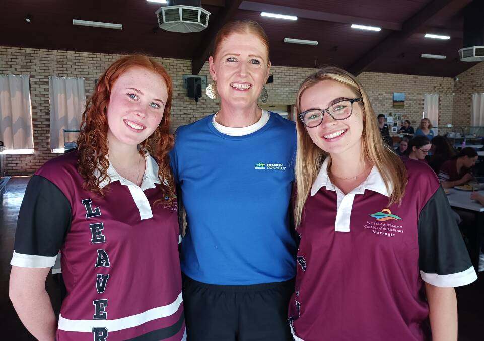 Megan Henry (centre) caught up with students Mia Osterhage (left), Jerramungup and Ella Hackett, Cloverdale, after her presentation at the WA College of Agriculture Narrogin IWD event.