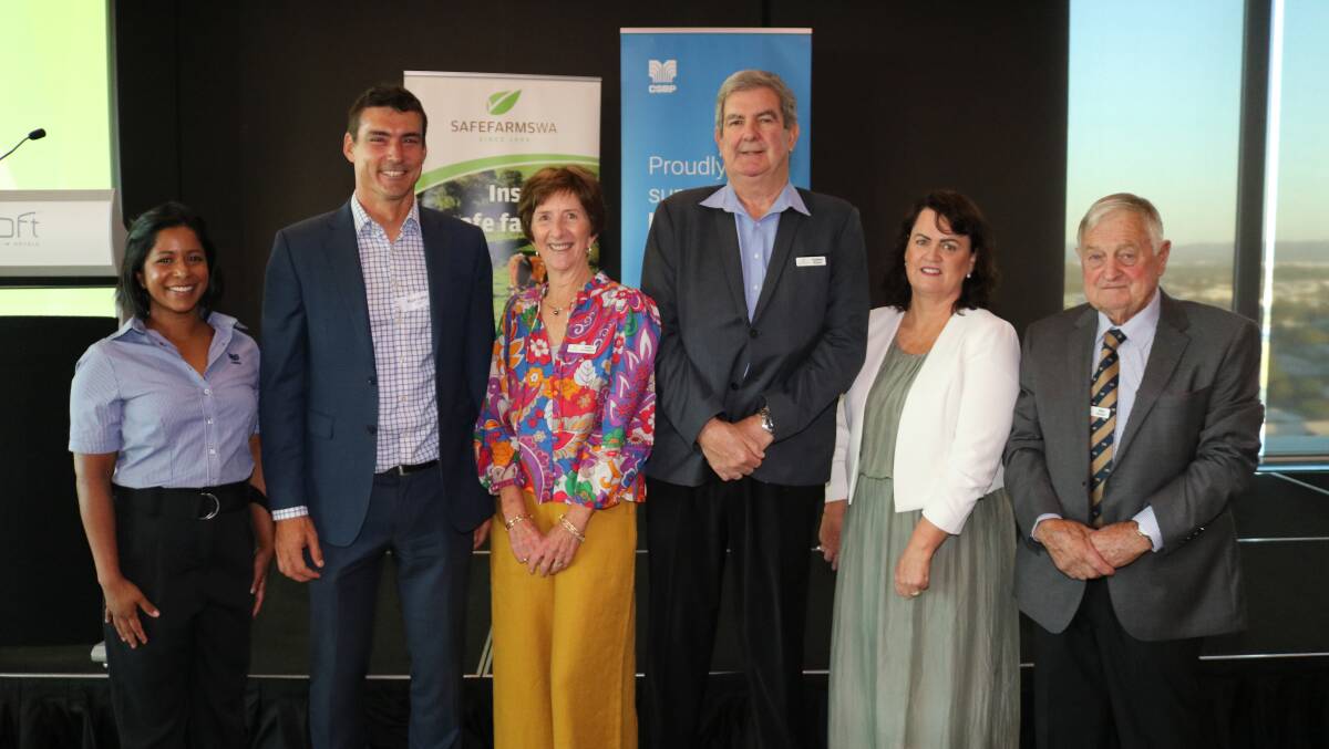 CSBPs community engagement advisor Eva Quilty (left) and general manager fertiliser Ryan Lamp with SafeFarms WAs chairwoman Jeanette De Landgrafft, treasurer/secretary Stephen Brown, project officer Maree Gooch, who developed much of the safety content and vice chairman Mike Norton.